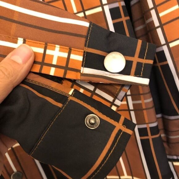 Uomoz Stretchy fleece lined long Sleeve collared snap plaid shacket jacket -L - Picture 4 of 11